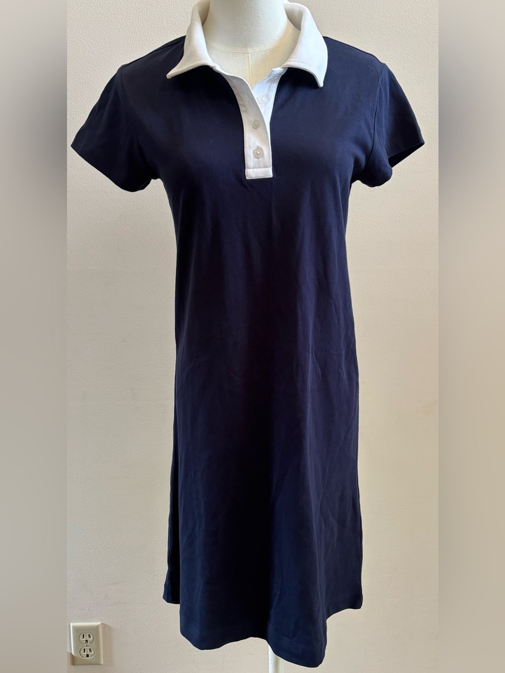 Lou & Grey Polo Dress XS Navy White Collar Preppy Tennis Shift NWT